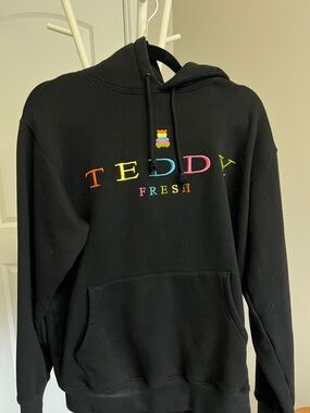 Teddy Fresh Black Hoodie with Rainbow Embroidered Logo
